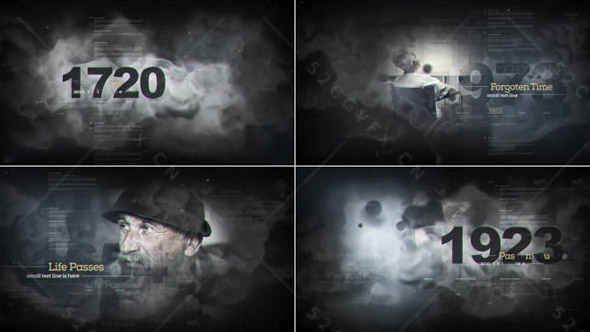 黑色背景和烟雾爆发的历史时间-AE模板